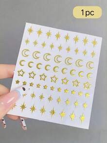 1件金色箔星星與月亮主題臉部裝飾貼紙，金色星星與新月鏤空星形組合貼片，舞台晚會派對妝容配件，自黏免膠水臉部造型裝飾 - 彩色 - 查看 4