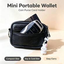 Portable Mini Double Layer Wallet Featuring A Rabbit Pendant, Compact Coin Purse Card Holder With Belt Loop, Lightweight Daily Carry Storage Bag, Simple Solid Design For Daily Outdoor Travel Organization Accessory, Practical Storage Pouch As Gift - Multicolor - View 14