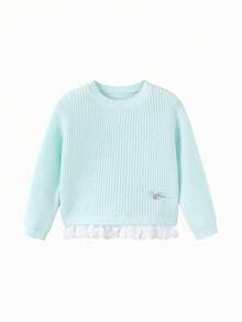 Balabala Baby Girls Knit Sweater Soft‑Touch New Autumn Winter Knitted Base Layer Pullover For Little Young Girl - Blue Tint - View 4
