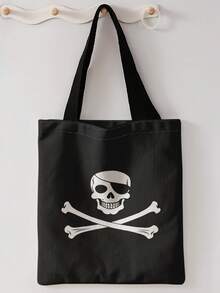 1pc One‑Eyed Skeleton Print Shoulder Tote,Large Capacity For Books,Groceries&Daily Beach Travel School Use.For Students&Women,Great Daily Bag Or Gift - Multicolor - View 3