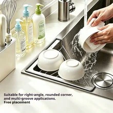 Triangular Sink Drain Rack, Stainless Steel Dish Drying Rack With Elevated Side Support, Kitchen Sink Over-The-Sink Storage Shelf, Space-Saving Organizer - Multicolor - View 4