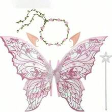4-Piece Fairy Wings Set (Including Wings, Headband And Fairy Ears) Large Butterfly Wings Fairy Costume Set, Halloween Party Costume Accessories - Multicolor - View 16