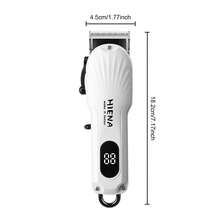 HIENA Professional Hair Clipper, USB Rechargeable Cordless Hair Trimmer With LCD Power Display, Stainless Steel R‑Shape Blade, Adjustable Cutter Head, Guide Combs Kit For Home Barber Salon Hair Cutting - White - View 3
