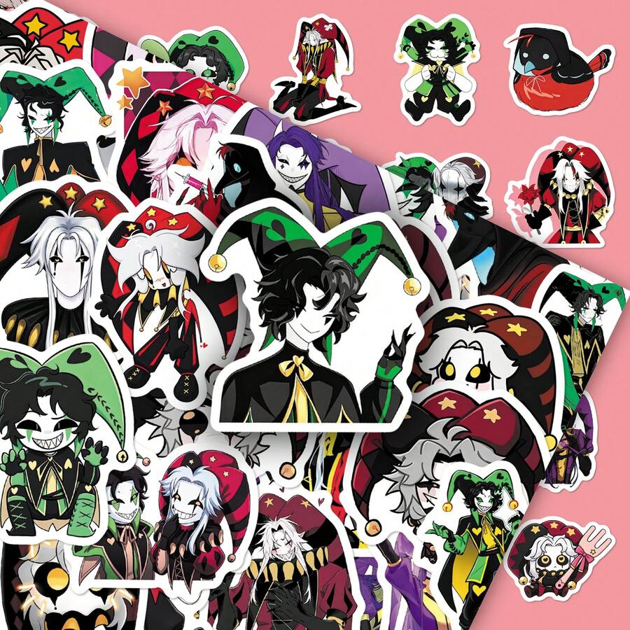50pcs Cartoon Game Freak Circus Character Anime Jester Clown Decorative Notebook Stickers - Multicolor - View 1