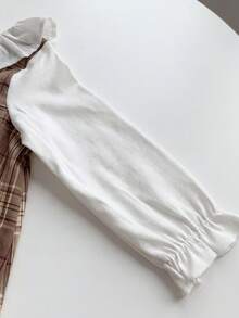 Girls' Spring/Autumn New Plaid Dress, Brown Check 2 In 1 Peter Pan Collar Long Sleeve Princess Dress - Khaki - View 5