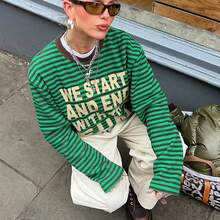 Women's New Arrival Bestselling Casual Striped Graphic Print Loose Pullover Sweatshirt - Green - View 7