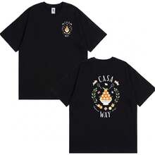 Unisex Black Fruit Bowl Graphic Print T-Shirt - Short Sleeve Crew Neck, Soft Cotton Blend Summer Casual Wear - Streetwear Vintage Aesthetic - Black - View 1