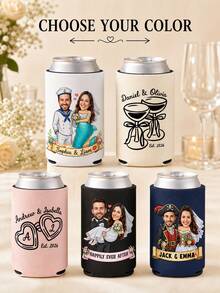 Custom Wedding Photo Can Cooler Sleeves, Personalized With Couple Photos, Names And Custom Text, Practical Drink Sleeves For Wedding Receptions And Bridal Events, Unique Guest Favors, Fun Keepsakes To Commemorate Your Unforgettable Big Wedding Day. - Multicolor - View 5