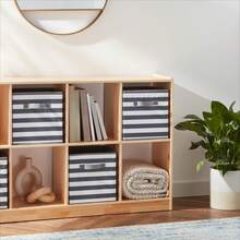 6‑Pack 33cm Foldable Fabric Storage Cubes With Handles, White Grey Striped Closet Organizer Bins - View 6