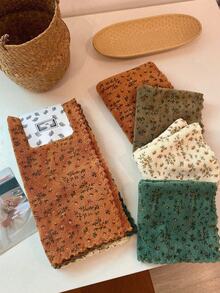 1/2/4/6/8pcs Floral Pattern Cleaning Cloths, Quick-Drying Thickened And Widened Kitchen Towels, Soft And Breathable, Suitable For Bath Towels, Car Polishing Pads And Glassware Cleaning, Square Towels - Multicolor - View 3