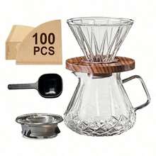 Set Teko Kopi Pour Over, Teko Kopi Kaca Borosilikat 13,5/20oz dengan Tutup, Termasuk Sendok Kopi dan 100 Kertas Filter, Gagang Kayu Walnut, Transparan, Cocok untuk Rumah, Kafe, dan Berkemah - MultiWarna - View 8