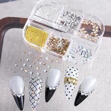 1Box 3D Rhinestone Nail Art; Mixed Pearl, Steel Beads, And Irregular Rhinestone Flat Design. Y2K Cute And Charming Nail Decorations. DIY Nail Salon Accessories. - Multicolor - View 10