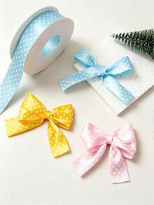 Polka Dot Satin Ribbon, Multi-Color Satin Ribbon, Suitable For Gift Wrapping, Bow Making, Hair Bows, DIY Crafts, Party Decoration - Multicolor - View 3