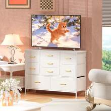 Bedroom Dresser With 9 Soft-Close Drawers, Versatile Storage Cabinet, Ideal As A TV Stand, 110 X 35 X 81 Cm - White - View 5
