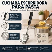 Steel Pasta And Spaghetti Spoon With Black Soft Handle, Ergonomic Kitchen Tool With Teeth And Drainage Slots, Durable Serving Scoop, 8x32x5cm - View 7