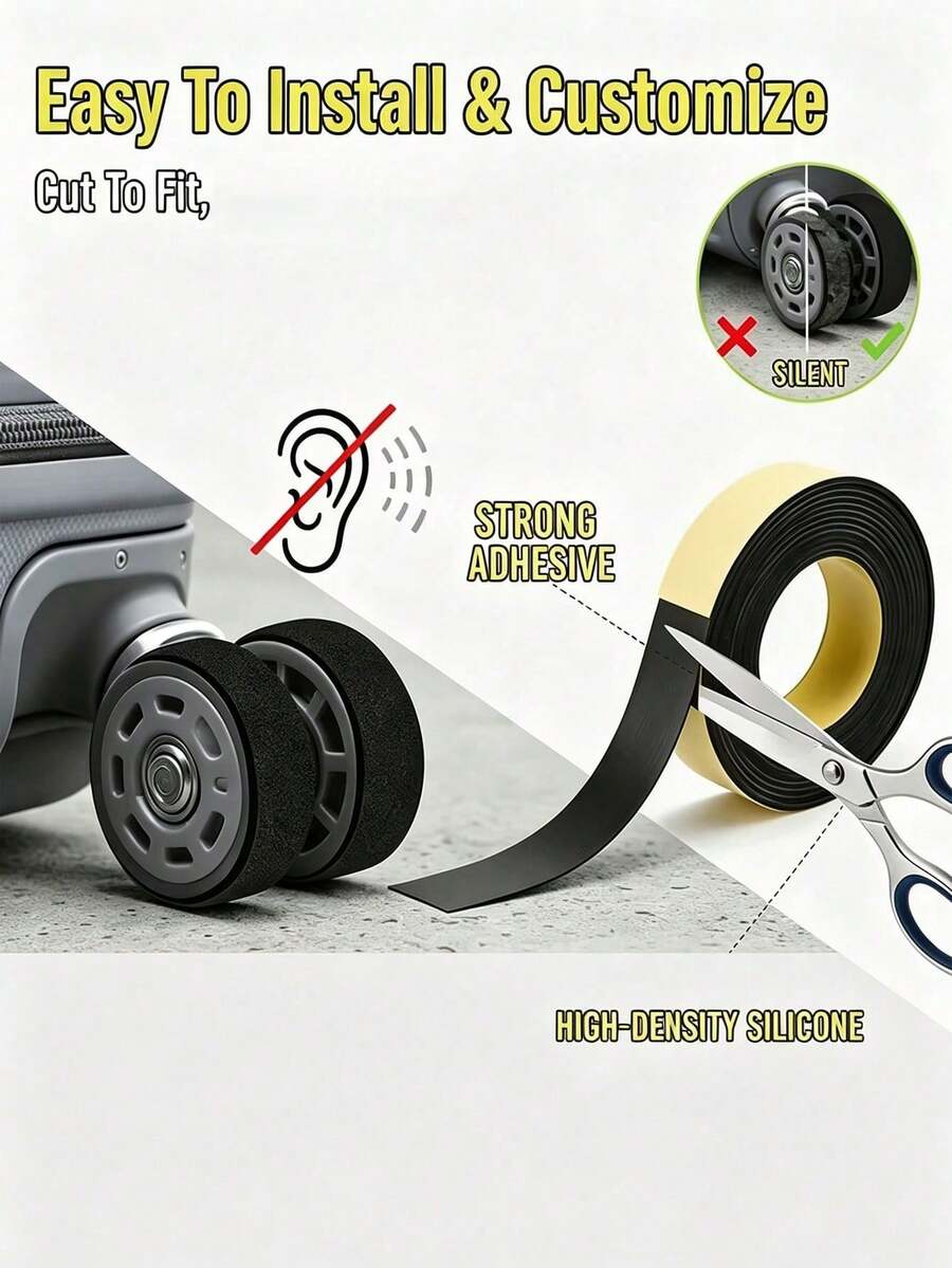 10m Luggage Wheel Silent Sticker, Shock-Absorbing Wear-Resistant Protective Tape, Universal Wheel Noise Reduction Ring, 3mm Thickened Strong Adhesive Anti-Slip Free-Cut, Complete Set Luggage Repair Accessories, Universal Fit For All Types Of Trolley Bags Spinner Wheels - Multicolor - View 1