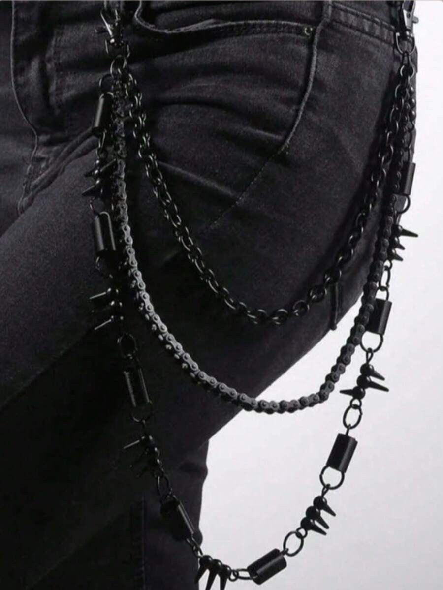 1pc Fashion Heavy Metal Black Bicycle Chain, 3-Layer Decorative, Cool ...