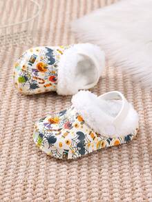 1 Pair Boys' Casual Comfortable Fashion Thermal Lined Warm Halloween Print Clogs, Autumn/Winter - White - View 5