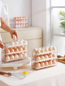 1pc 3-Layer 30-Egg Capacity Egg Tray With Date Scale, Automatic Flip Lid Egg Storage Box, Kitchen Refrigerator Egg Fresh-Keeping Box, Egg Storage Organizer - Multicolor - View 2