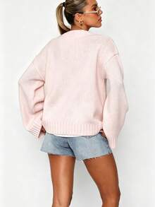 Women's Fashion Long Sleeve Knitted Sweater, Soft & Loose Fit, Autumn/Winter New Arrival - Baby Pink - View 6