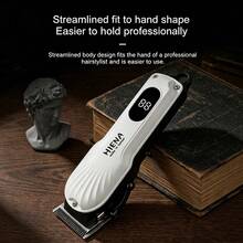 HIENA Professional Hair Clipper, USB Rechargeable Cordless Hair Trimmer With LCD Power Display, Stainless Steel R‑Shape Blade, Adjustable Cutter Head, Guide Combs Kit For Home Barber Salon Hair Cutting - White - View 7