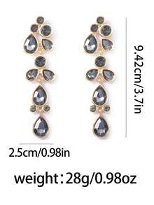1 Pair European & American Vintage Bohemian Alloy Rhinestone Geometric Water Drop Tassel Earrings, Fashion High-End Style - Teardrop Tassel Earrings - View 10