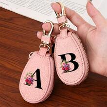 Black Letters A-Z Car Key Protection Cover PU Key Bag Mini Car Key Bag Key Ring Wallet Zipper Charter Keychain Male And Female Universal Key Ring Gift - Multicolor - View 7