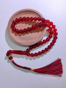 Muslim Prayer Beads Tasbih, Transparent Red Glossy Beads With Tassel, Handmade Islamic Religious Item Misbaha Decor, Suitable As Gift - Multicolor - View 6