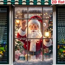 [Spanduk Pesta] 1 buah, Bahan Poliester, Spanduk Dekorasi Jendela Santa Claus, Pohon Natal, Hadiah, Desain Kepingan Salju untuk Natal - Santa Claus akan datang - View 4