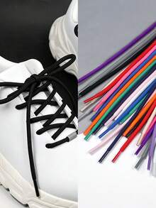 New Colorful Round Polyester Shoelaces, Fashionable Sports Shoes Chunky Sneakers Replacement Round Shoe Accessories Classic Versatile Solid Color Round Shoelaces - Multicolor - View 2