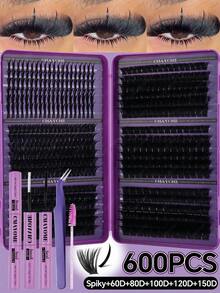 600/720PCSCluster Lashes LargeCapacity Lash Kit With Glue,Reusable False Eyelashes,Mixed10‑18mm Lengths,Spiky+10D‑150DStyles,Delivers Fluffy Volume & Natural Elongated Look,Beginner‑Friendly For Daily Wear,Ideal Gift For Parties,All Holiday Occasions - Multicolor - View 5