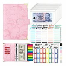YICHN Organizador De Dinero A6,Agenda A6 de Anillas Desmontable + 12 Tarjetas dePresupuesto +12 Sobres para Efectivo +stickers en inglés y etiquetas. Incluye 200calcomanfas de regalo. Gris - Rosa - Ver 8