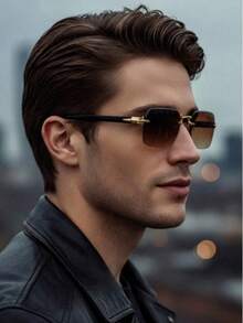 Fashion Square Rimless Glasses, Cut Edge Design, Lightweight And Comfortable, Equipped With PC Lenses, Suitable For Men And Women, Ideal For Daily Wear Or Party Occasions, Retro Fashion Men's Glasses - Multicolor - View 5