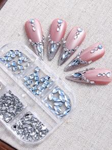 1Box 3D Rhinestone Nail Art; Mixed Pearl, Steel Beads, And Irregular Rhinestone Flat Design. Y2K Cute And Charming Nail Decorations. DIY Nail Salon Accessories. - Multicolor - View 2