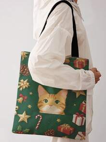 1pc Cat Print Shoulder Tote,Large Capacity For Books,Groceries & Daily Beach Travel School Use.For Students & Women,Great Daily Bag Or Gift - Multicolor - View 3