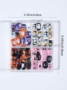 96pcs Y2K Style Halloween Cartoon Little Girl Press-On Artificial Nails, Full Coverage Short Kids Fake Nails Set, Girls Gift, Nail Art Decoration, Holiday Nail Set - Multicolor - View 5