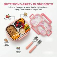 900ML 304 Stainless Steel Lunch Box With Cute Cartoon Pattern, Avoid Food Mixing, Microwave Bento Box With 3 Compartments, Portable Leak-Proof Lunch Container, Fruit Salad Food Storage Container, Meal Prep Box For Student Adult Use In School, Office - Multicolor - View 3