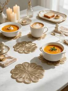 12pcs Gold Hollow PVC Drink Coasters, Washable Table Decor, Non-Slip Table Mat, Breathable And Heat Dissipating, Lightweight And Easy To Store, Suitable For Restaurant, Cafe, Homestay, Afternoon Tea, Holiday, Party, Gathering, Birthday, Wedding, Dinner - Multicolor - View 6