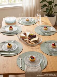 7-delars dessert- och serveringsset i glas – 6 * 19 cm tallrikar + 1 * 30 cm serveringsfat - Multifärgad - Visa 3