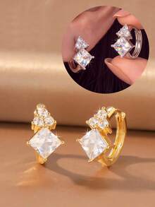 2pcs/Set Luxury Style Women's Earrings Suitable For Daily Commute, Date, Evening Party, Holiday Wear - Square - View 7