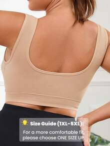 1pc Seamless Wireless Lift & Support Front Closure Adjustable Comfortable Side Gather Yoga Unpadded Sports Bra For Plus Size Women Spring Fall - Apricot - View 3