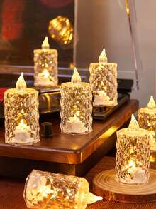 1/3/12/24pcs Crystal Shaped LED Electronic Candles, Battery Operated, Flameless Candles, Indoor Tabletop Bar Decor Candles, Holiday, Party, Wedding, Proposal, Birthday Decoration Lights, Create Romantic And Cozy Atmosphere - Yellow Light - View 1