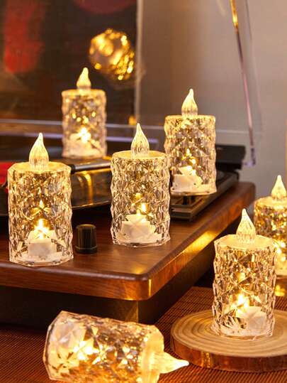 1/3/12/24pcs Crystal Shaped LED Electronic Candles, Battery Operated, Flameless Candles, Indoor Tabletop Bar Decor Candles, Holiday, Party, Wedding, Proposal, Birthday Decoration Lights, Create Romantic And Cozy Atmosphere