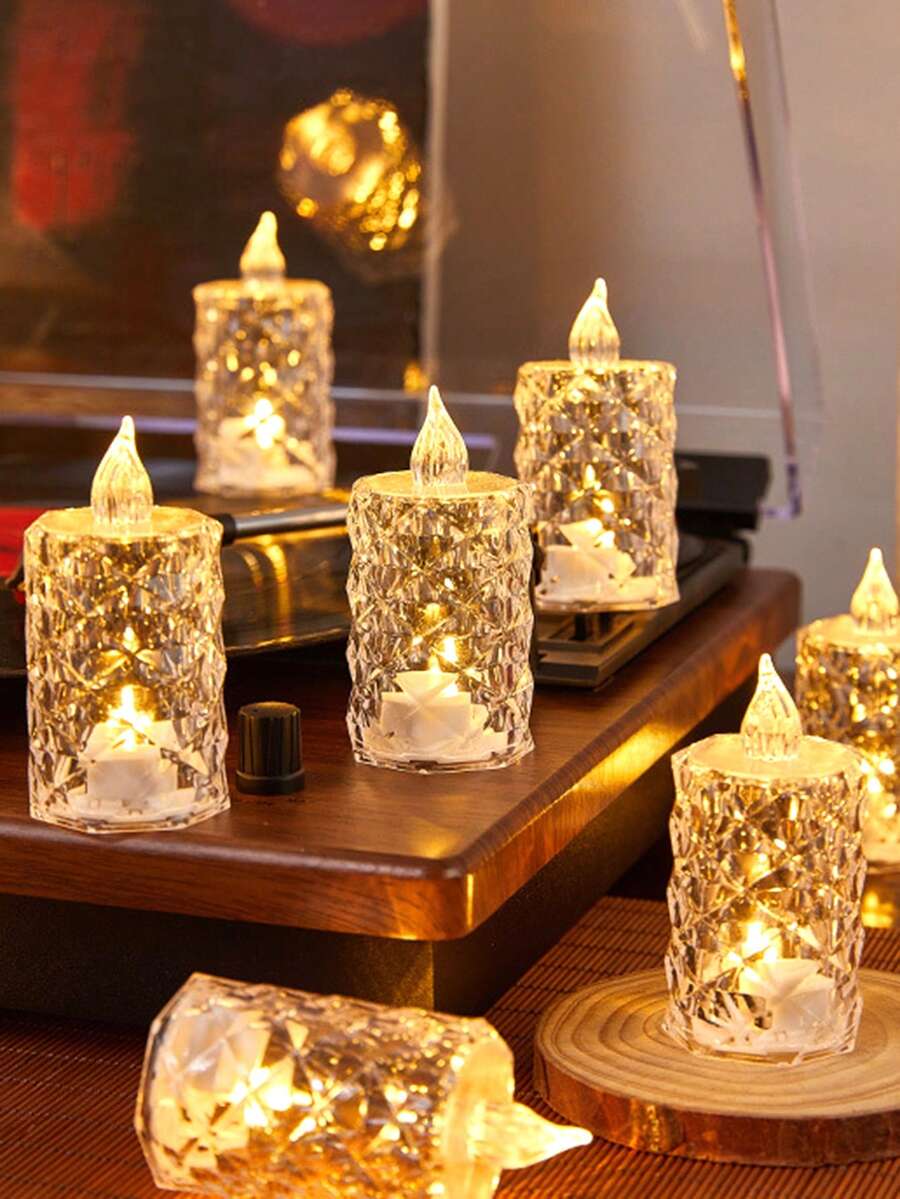 1/3/12/24pcs Crystal Shaped LED Electronic Candles, Battery Operated, Flameless Candles, Indoor Tabletop Bar Decor Candles, Holiday, Party, Wedding, Proposal, Birthday Decoration Lights, Create Romantic And Cozy Atmosphere - Yellow Light - View 1