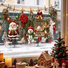 1pc Santa Claus, Snowman, And Reindeer Patterned Window Stickers, Double-Sided Visible PVC Electrostatic Adsorption Glass Stickers, Suitable For Restaurants, Shops, Living Rooms, Kitchens, And Home Decoration. - Multicolor - View 3