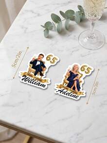10/20/40pc Custom Photo & Text Milestone Birthday Die Cut Stickers, Personalized Name Age Face Cutout Stickers, Elegant Gold Ribbon Throne Chair Adult Birthday Party Favor Decals - Multicolor - View 3