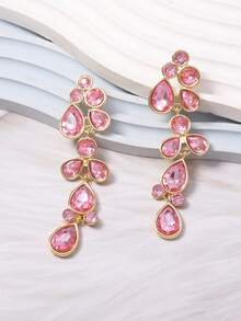 1 Pair European & American Vintage Bohemian Alloy Rhinestone Geometric Water Drop Tassel Earrings, Fashion High-End Style - Teardrop Tassel Earrings - View 5