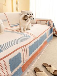1pc Bohemian Geometric Tassel Sofa Cover Blanket, Anti-Cat Scratch Sofa Slipcover, Multi-Functional Furniture Protector For Sofa, Bed, Living Room Home Decor - Multicolor - View 2