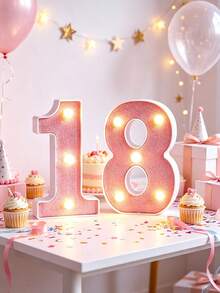 16cm 1st 18th 20th 30th 生日派對裝飾 LED 追光粉色數字燈條，附掛孔，電池供電發光數字牌 - 16cm粉紅色數字 - 查看 19