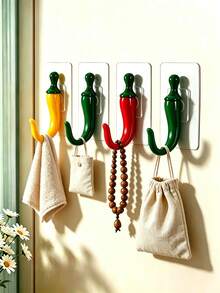 1/5pcs Strong Self-Adhesive Chili Pepper Shaped Hooks, Easy Installation Without Drilling, Suitable For Bathroom Towel Hooks, Closet Hooks, Kitchen Hooks, Door Key Hooks, Hair Accessory Storage Hooks And Various Holiday And Party Decorations - Multicolor - View 8